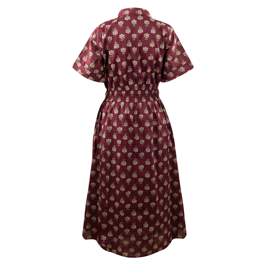 THML Clothing Smocked Midi Maroon Dress