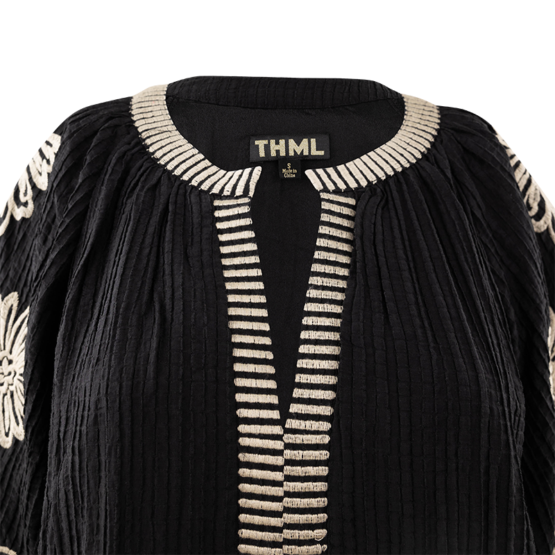 THML Clothing Embroidered Puff Sleeve Black Dress THML Clothing Embroidered Puff Sleeve Black Dress