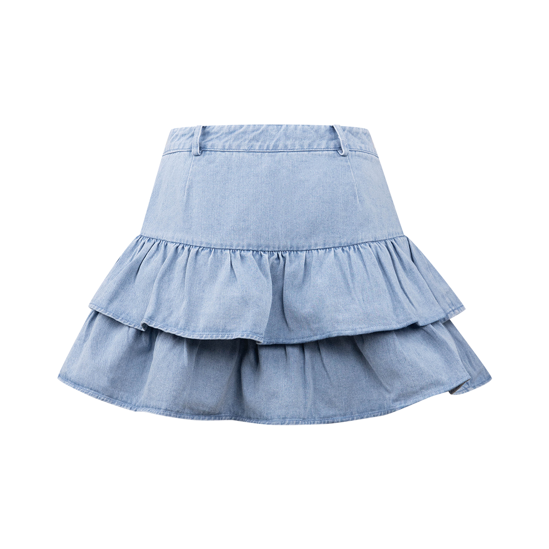 day + moon Washed Denim Ruffle Tiered Skirt