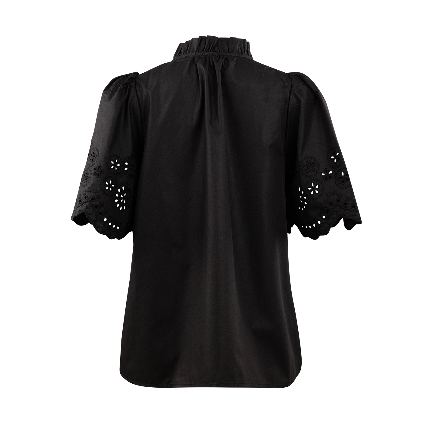 ENTRO Black Short Sleeve Top with Eyelet Embroidery