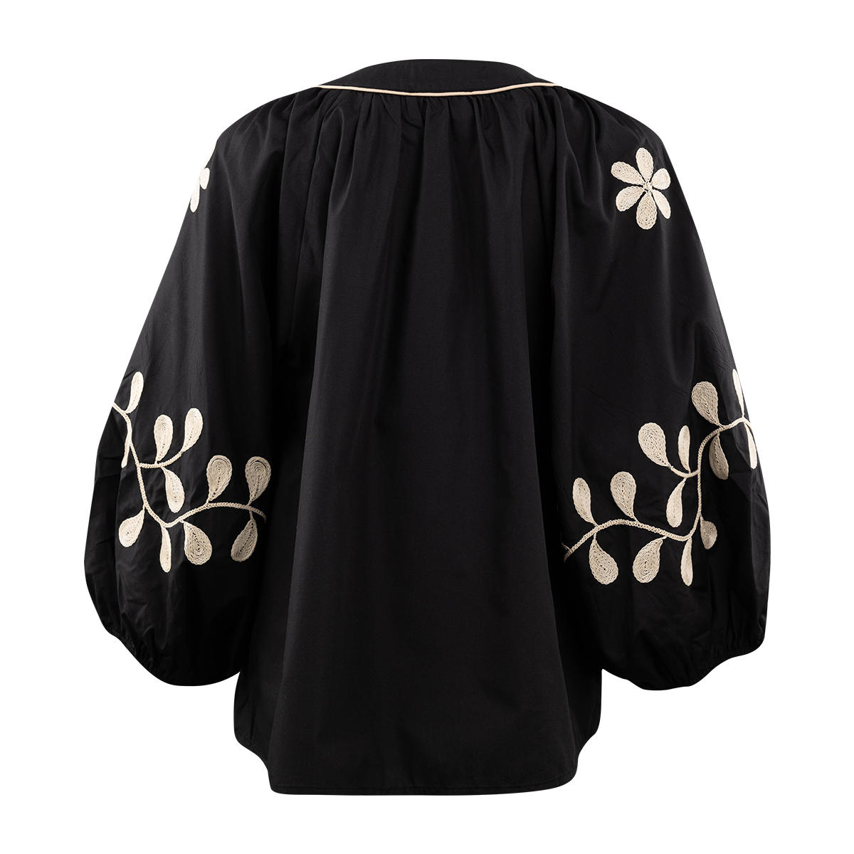 ENTRO Black V-Neck Embroidered Long Sleeve Top