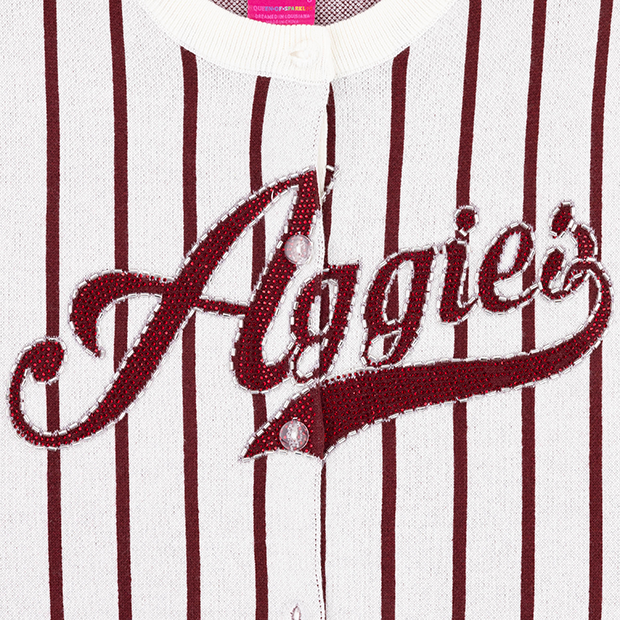 Aggies Queen of Sparkles Striped Button Down White Top