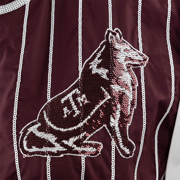 Queen of Sparkles Reveille Maroon Bow Striped Romper