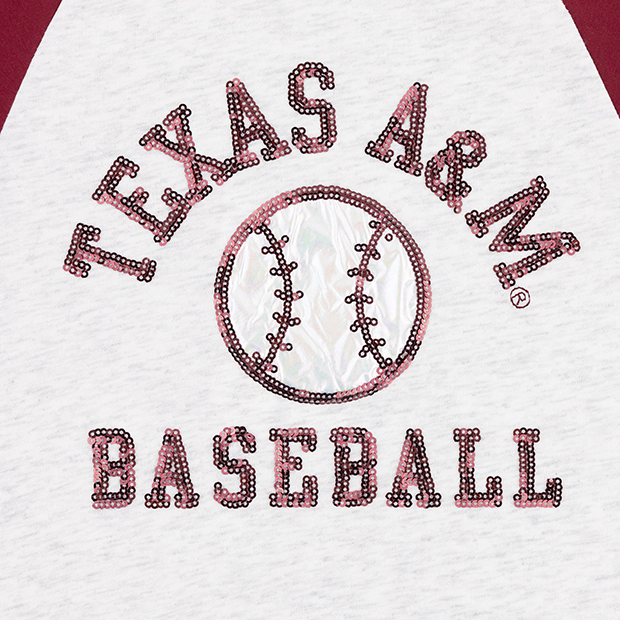 Texas A&M Stewart Simmons Girls Baseball Sequin Raglan Top