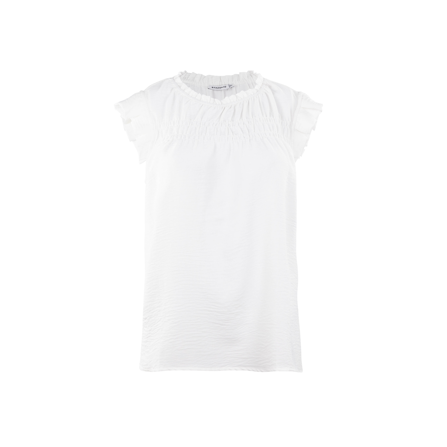 Staccato Ruffle Neck Pleated Sleeve Top - White
