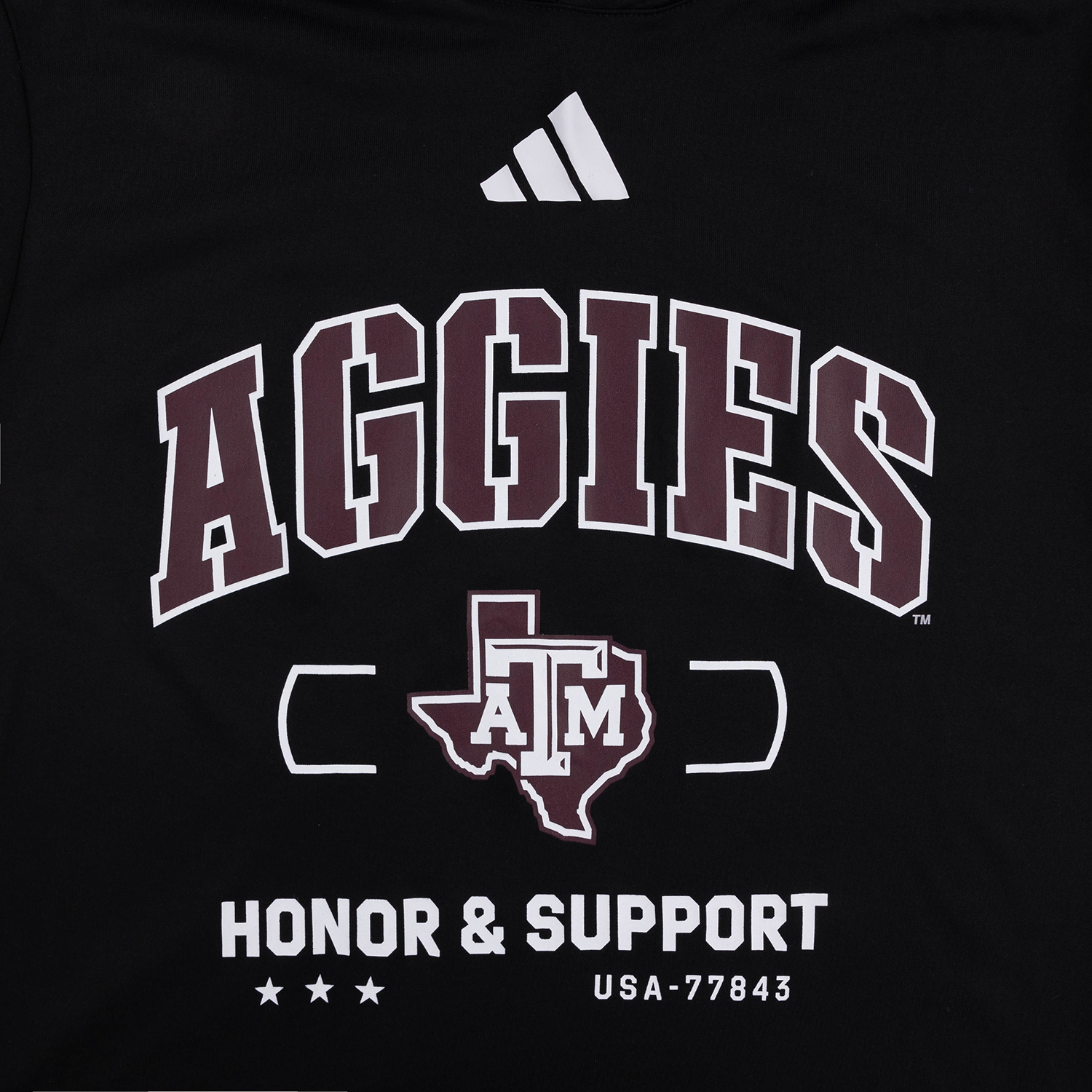 Texas A&M Adidas Honor and Support T-Shirt Hoodie - Black