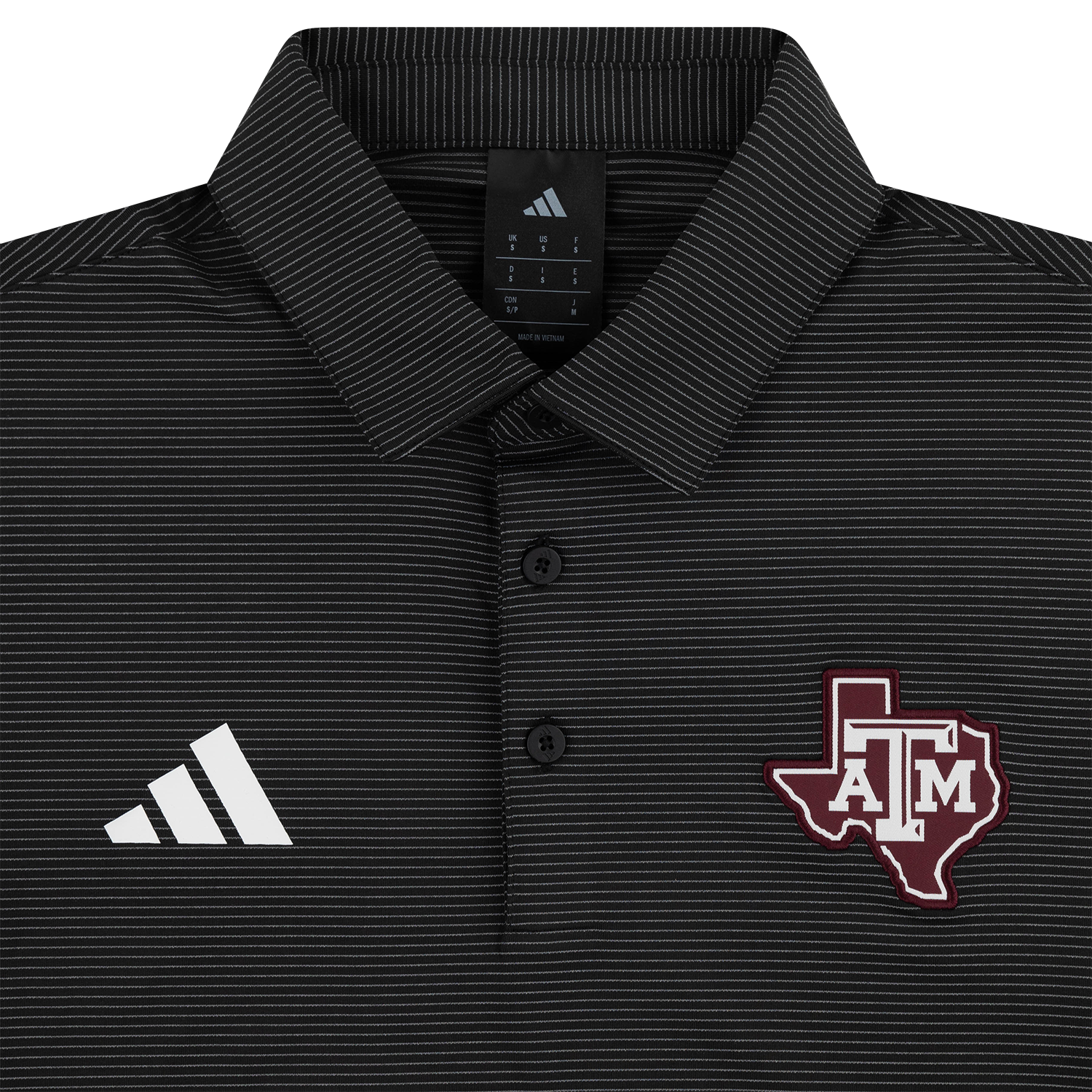 Texas A&M Adidas Lonestar Stripe Polo - Black