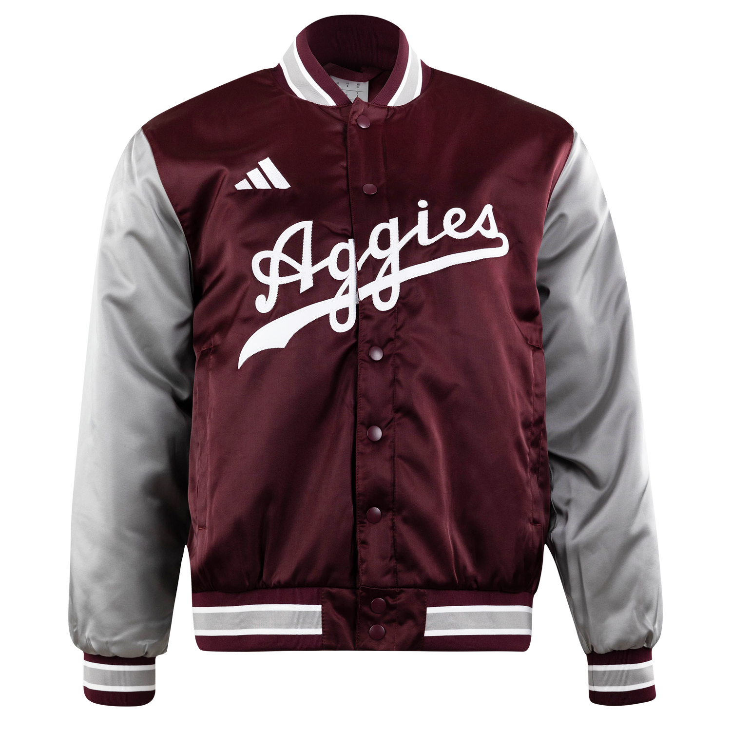 Script Aggies Adidas Men's Satin Varsity Jacket - Maroon