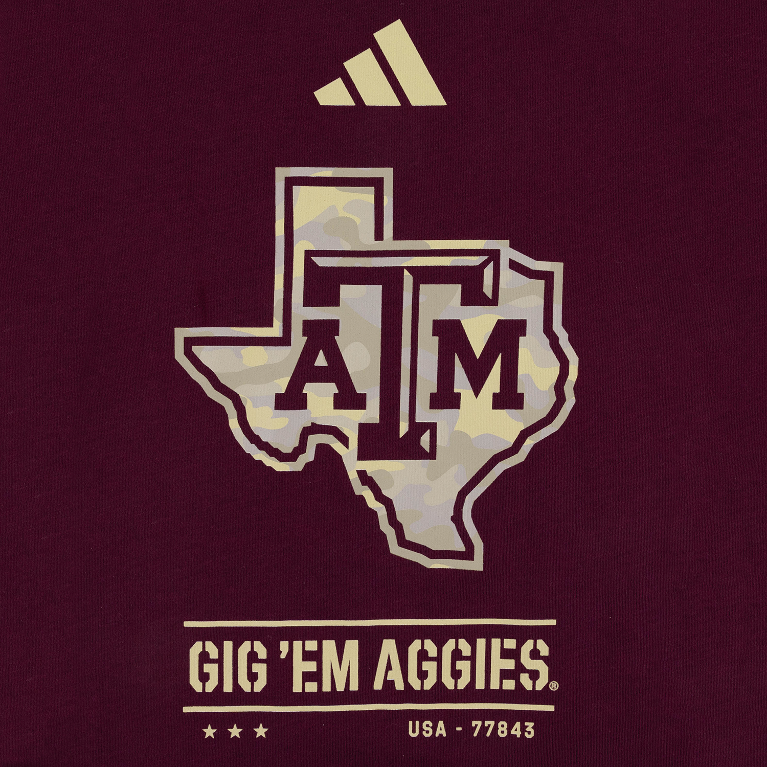 Gig 'Em Aggies Adidas Youth Camo Lonestar T-Shirt - Maroon