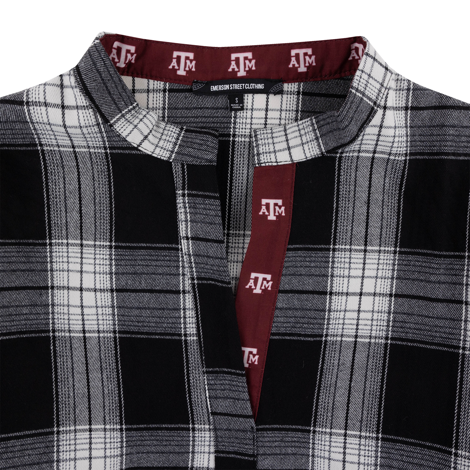 Texas A&M Emerson Street Plaid Split Neck Blouse - Black