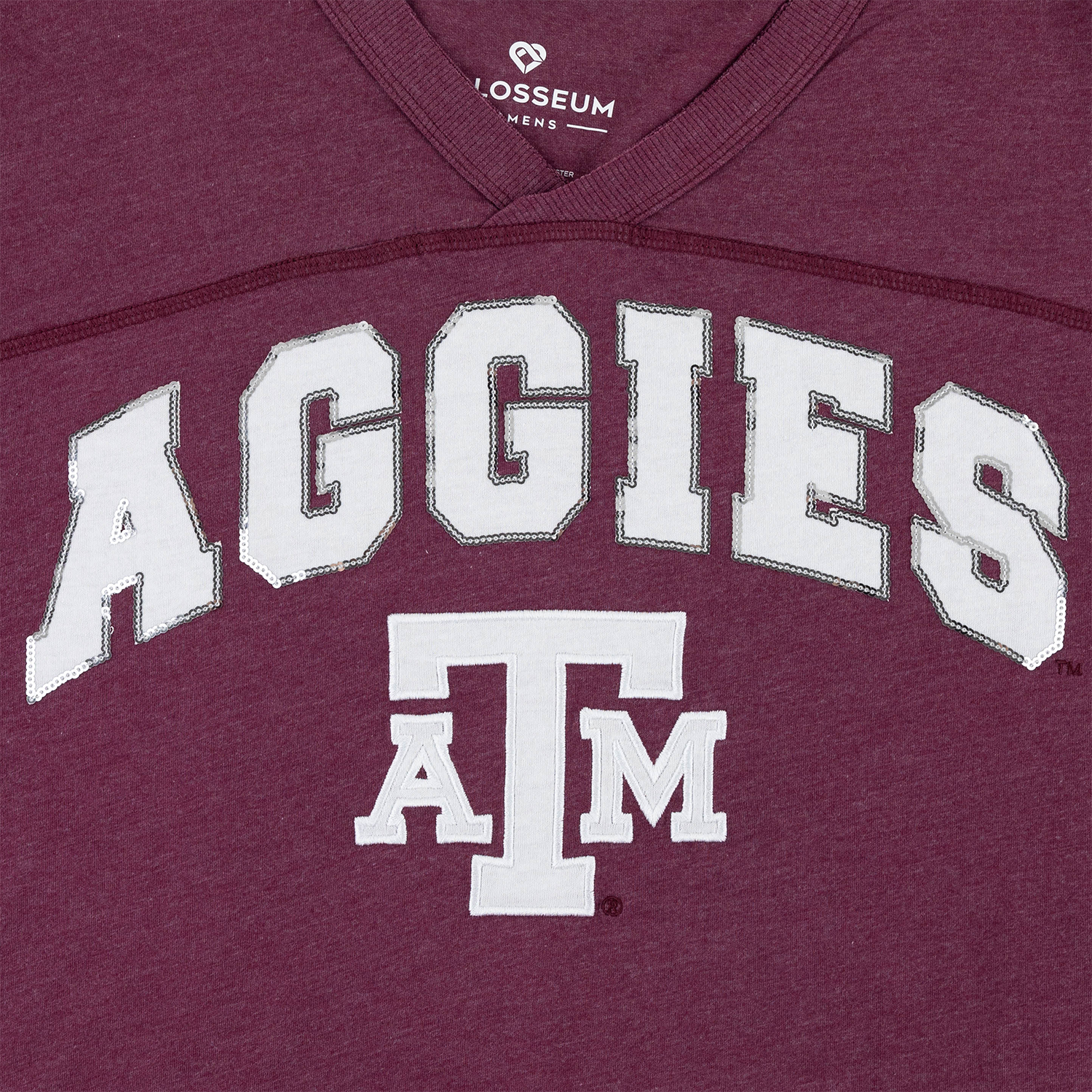 Texas A&M Colosseum Long Sleeve Sequins Tee - Maroon