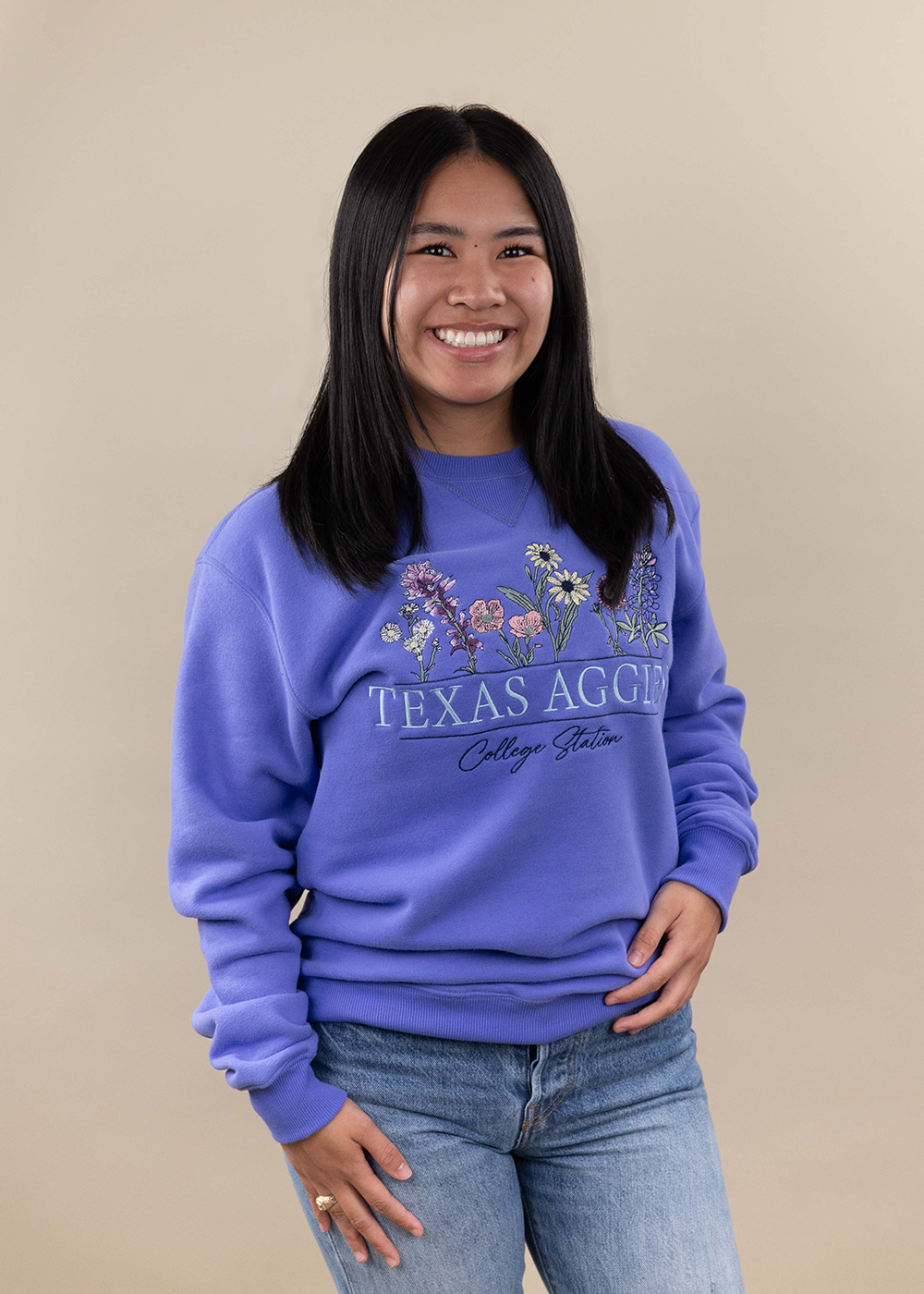 Texas Aggies Floral Embroidered Sweatshirt - Blue
