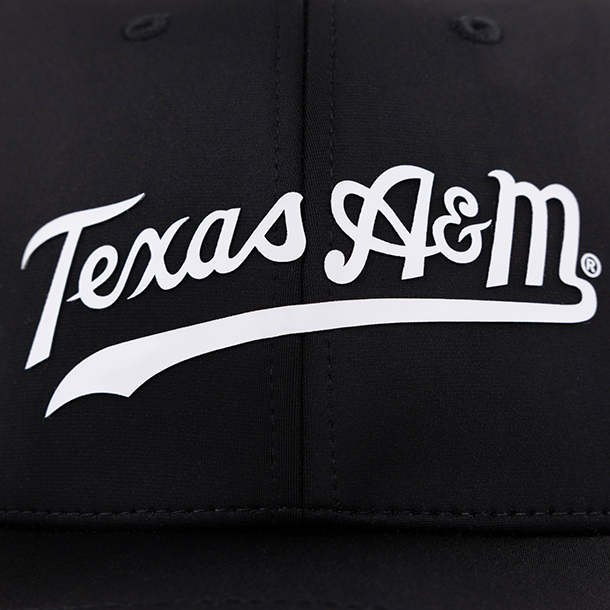 Script Texas A&M Collegiate Outfitters Swoop 6 Panel Hat - Black