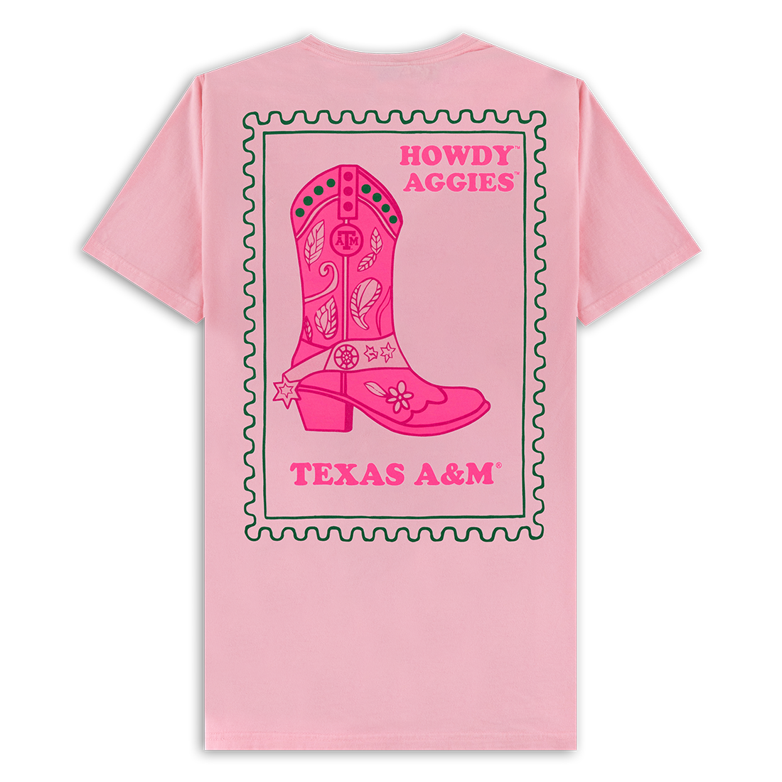 Texas A&M Stamp Howdy Aggies Pink Boot T-Shirt