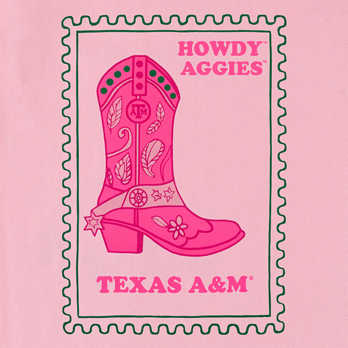 Texas A&M Stamp Howdy Aggies Pink Boot T-Shirt