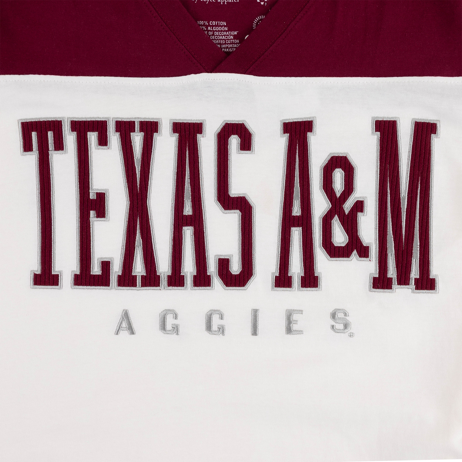 Texas A&M Pressbox Colorblock Long Sleeve V-Neck - White