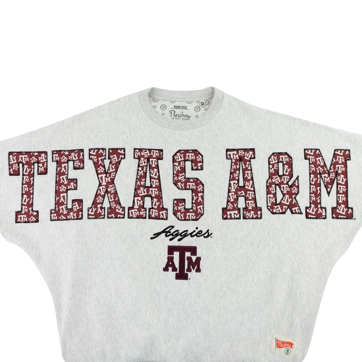 Texas A&M Pressbox Patchwork Logo Pullover - Grey
