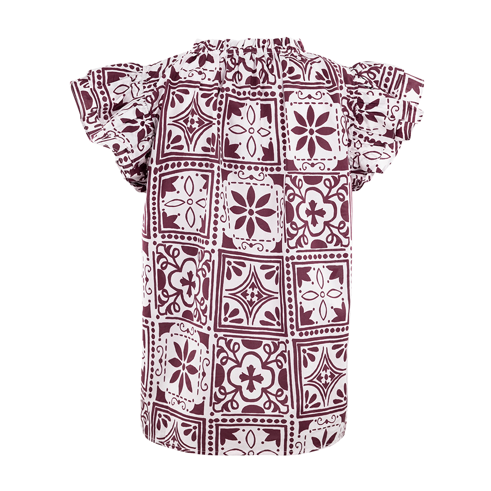 Collegiate Outfitters Mosaic Tile Short Sleeve Blouse - White