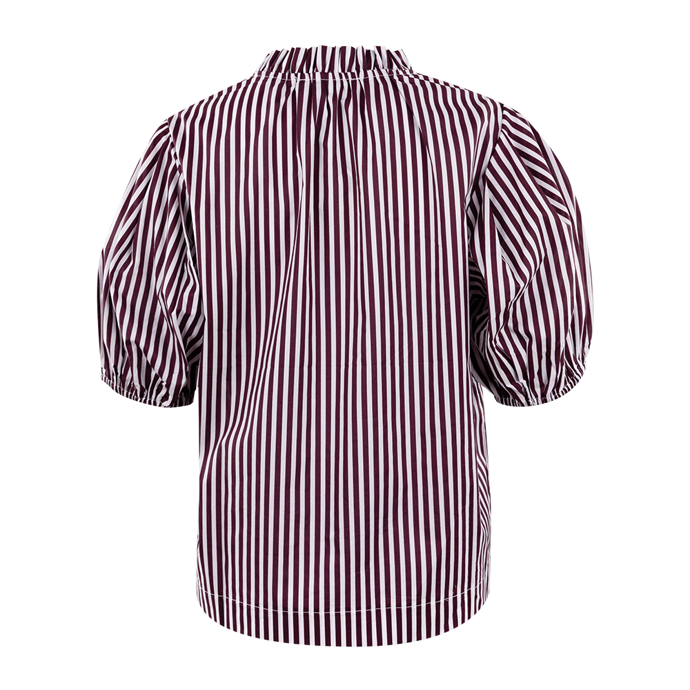 Collegiate Outfitters Lightweight Striped Puff Sleeve Blouse - Maroon