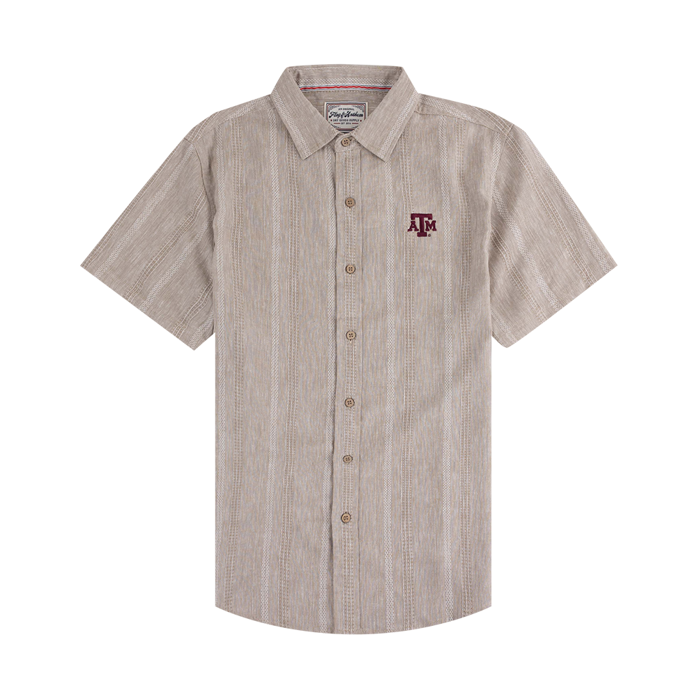 Texas A&M Flag & Anthem Oceanside Linen Shirt - Beige