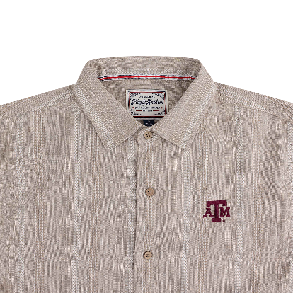 Texas A&M Flag & Anthem Oceanside Linen Shirt - Beige