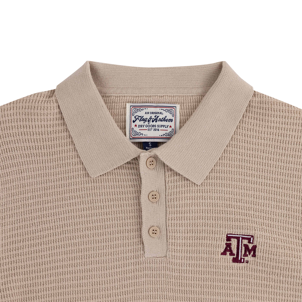 Texas A&M Flag & Anthem Textured Polo - Beige