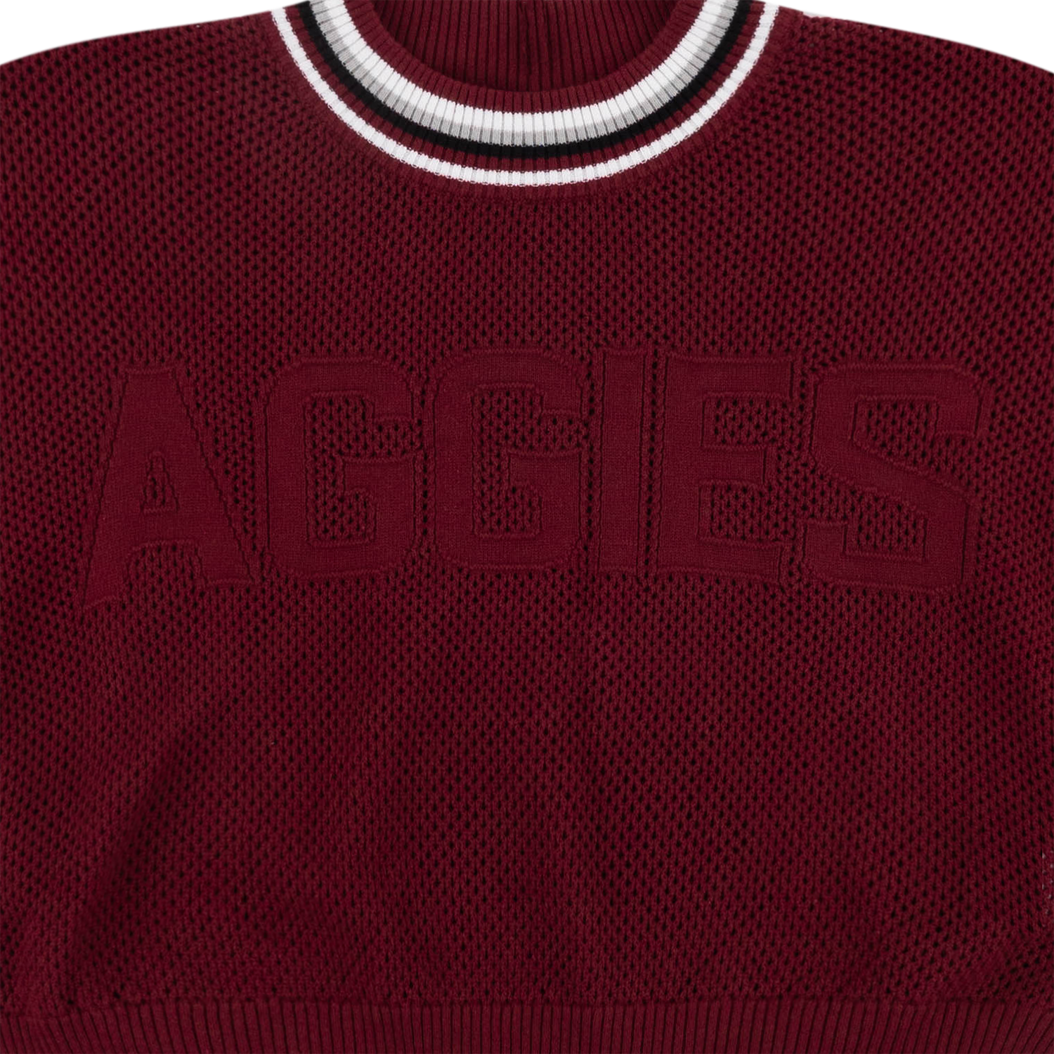 Aggies KADYLUXE Loose Knit Striped Trim Top - Maroon