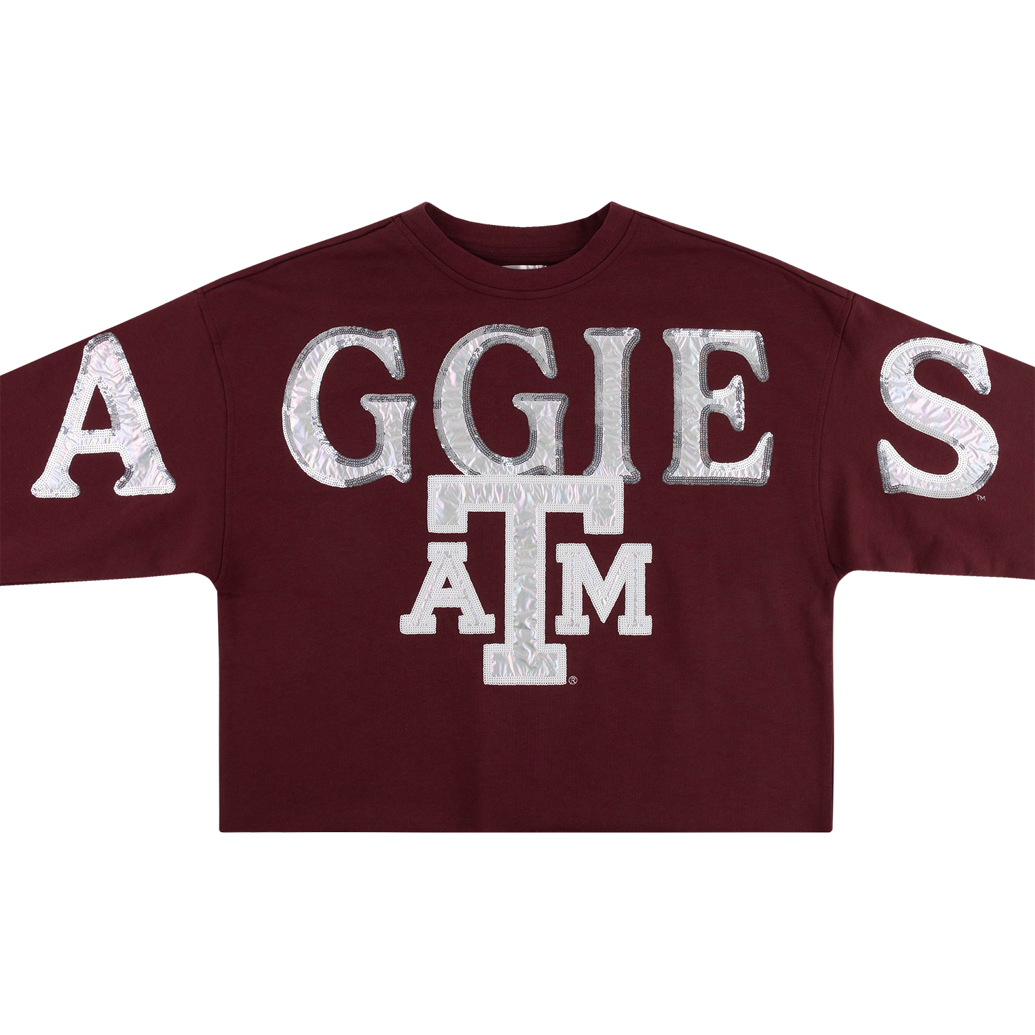 Aggies Stewart Simmons Holographic Sequin Crewneck - Maroon