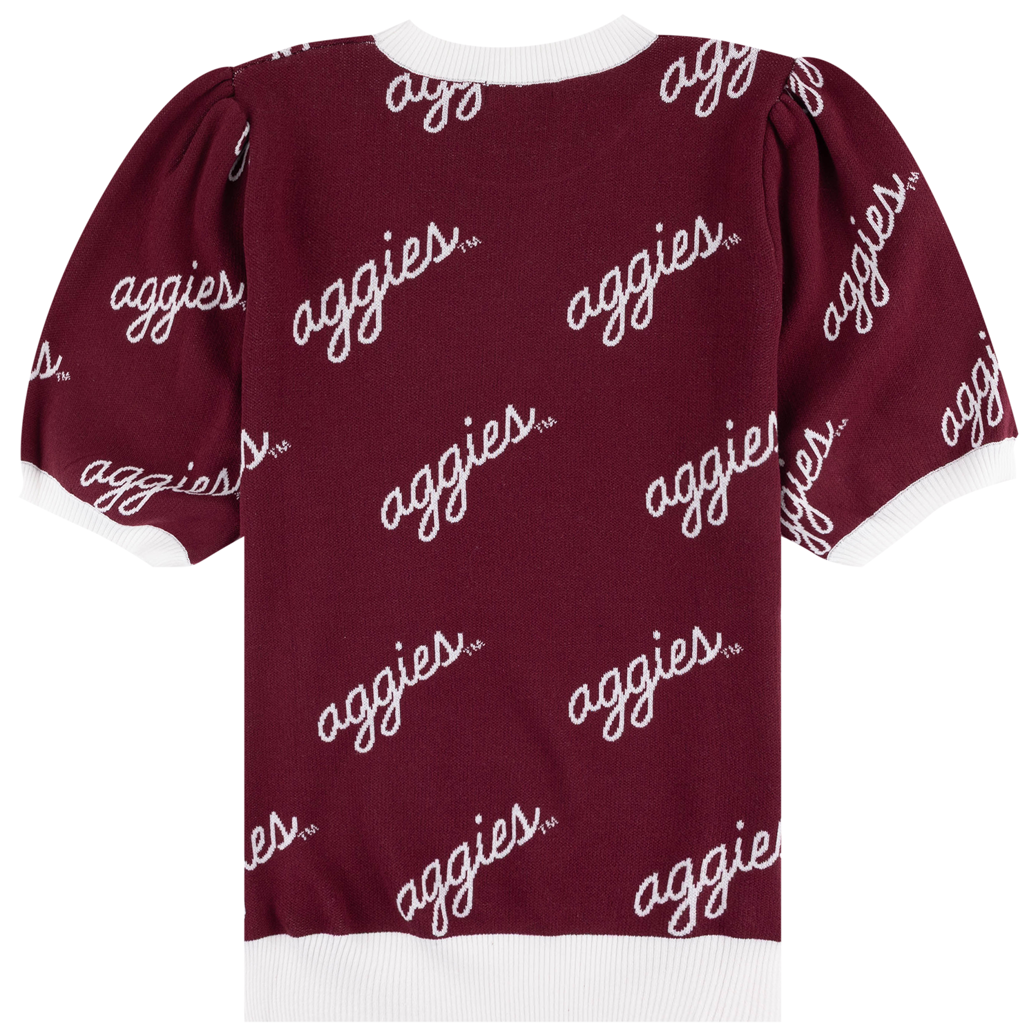 Script Aggies Stewart Simmons Puff Sleeve Sweater - Maroon