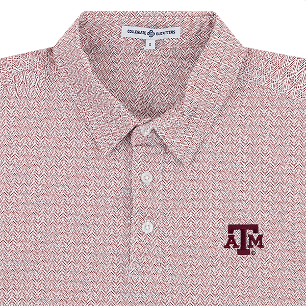 close up of collar and maroon emblem