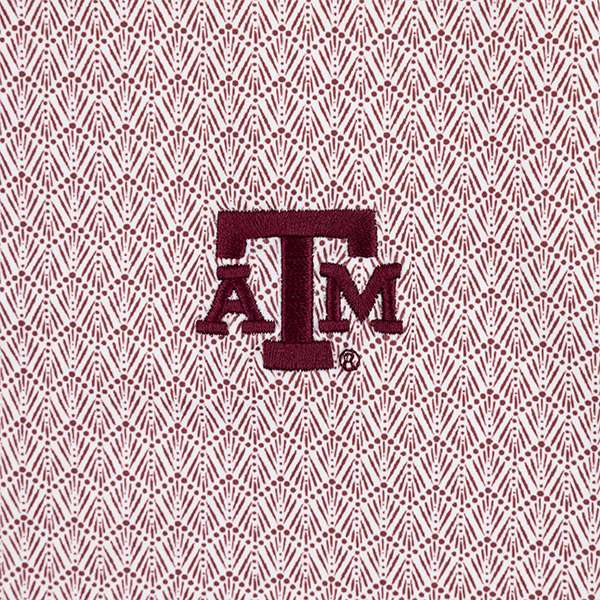 close up of maroon emblem
