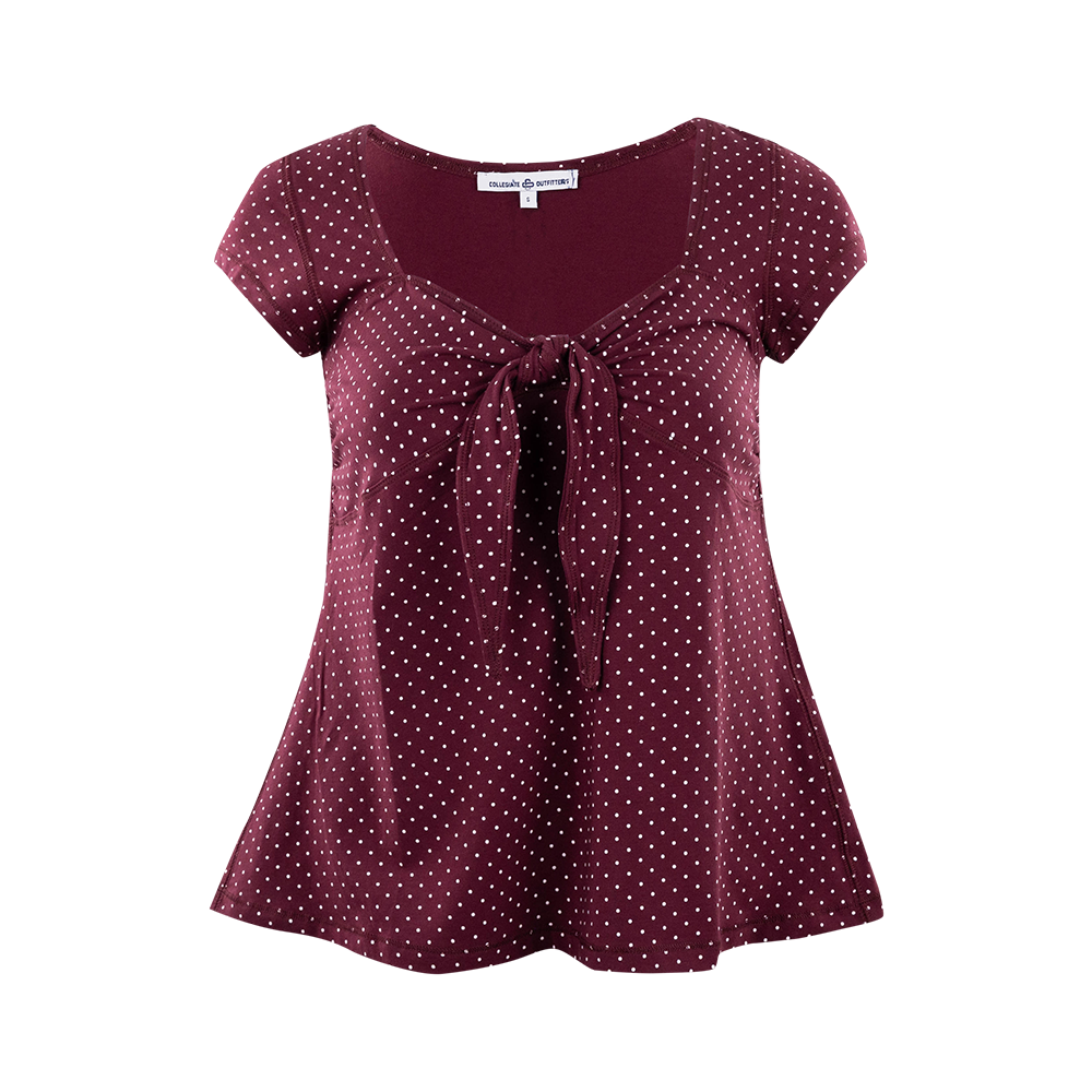 Collegiate Outfitters Polka Dot Tie Blouse - Maroon