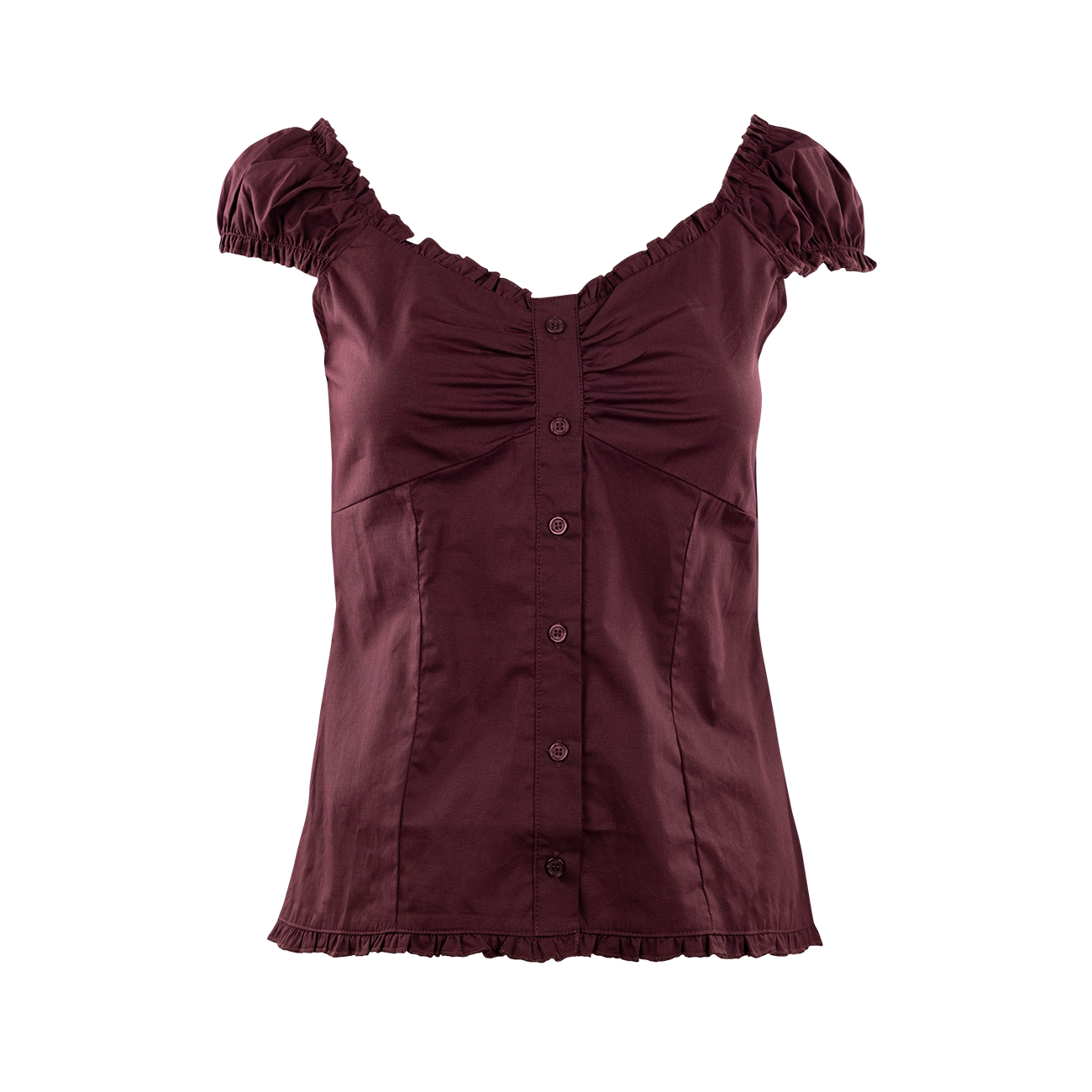 Collegiate Outfitters Cap Sleeve Button Down Blouse - Maroon