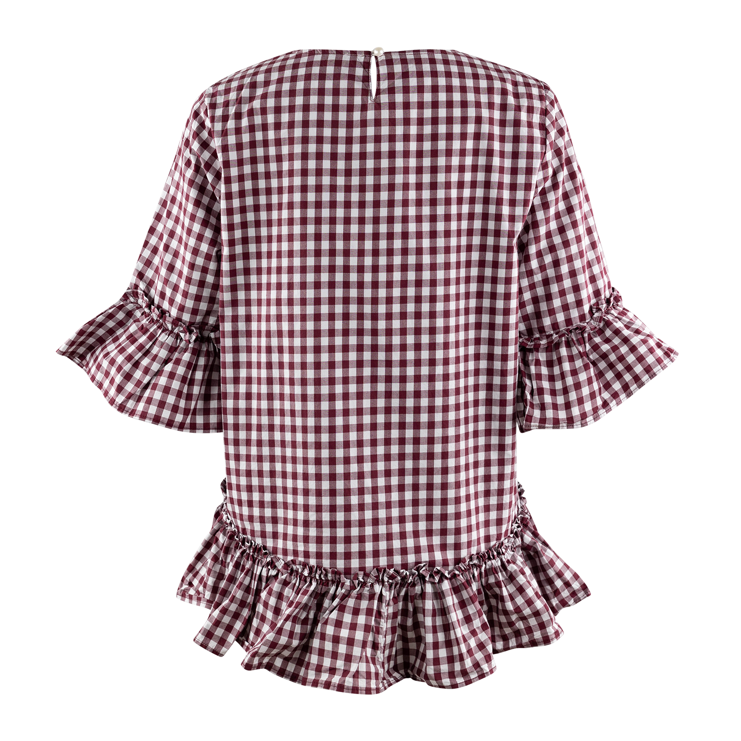 Collegiate Outfitters Gingham Ruffle Blouse - Maroon