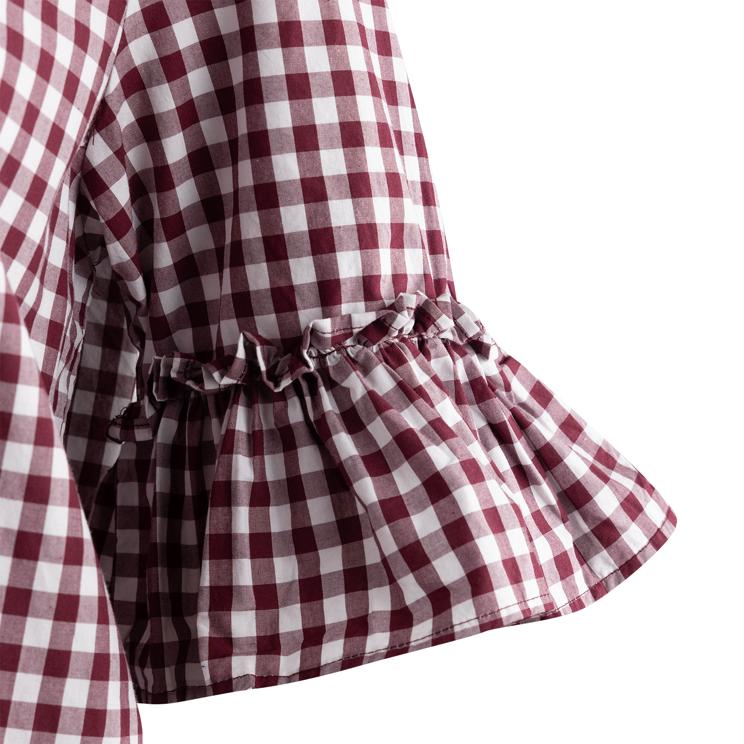 Collegiate Outfitters Gingham Ruffle Blouse - Maroon