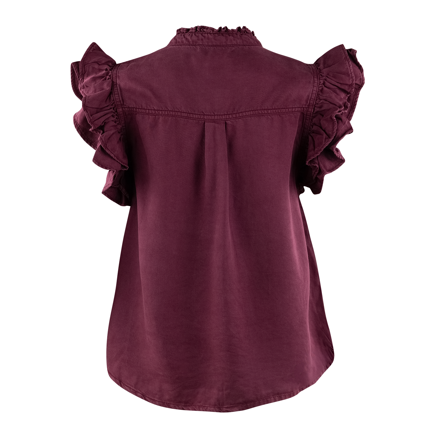 Collegiate Outfitters Button Down Soft Denim Ruffle Top - Maroon