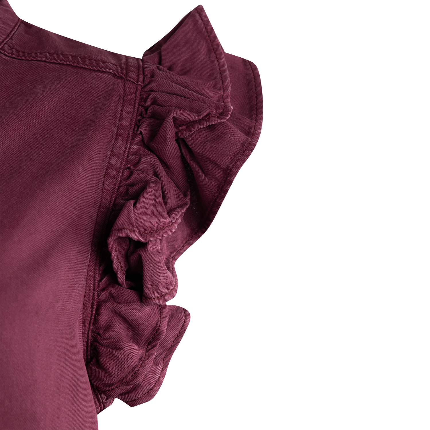 Collegiate Outfitters Button Down Soft Denim Ruffle Top - Maroon