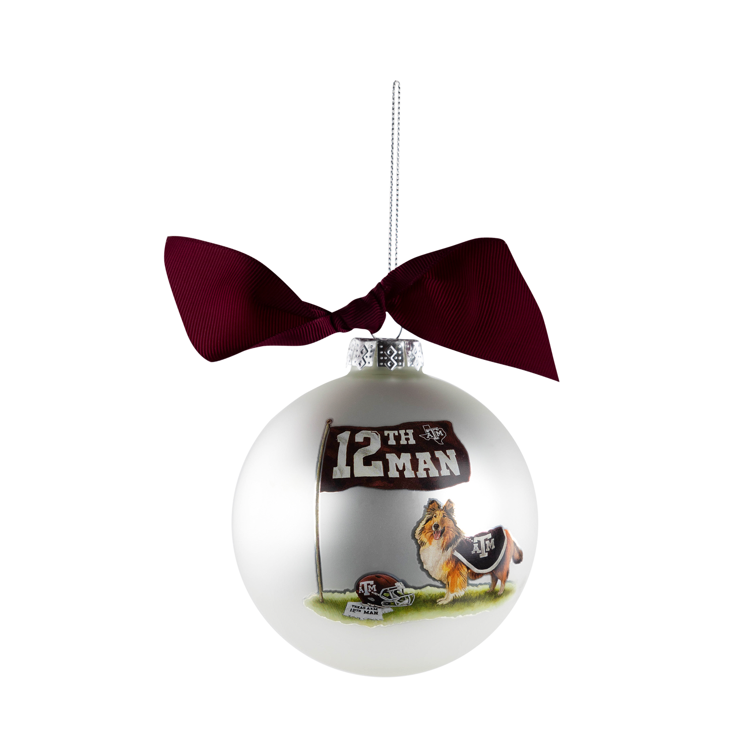Texas A&M Valiant Reveille Glass Ball Ornament