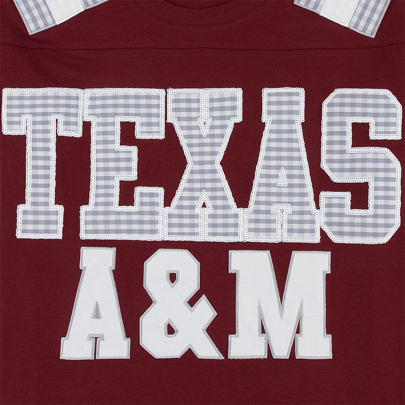 Texas A&M Queen of Sparkles Oversized Gingham Jersey Tee - Maroon