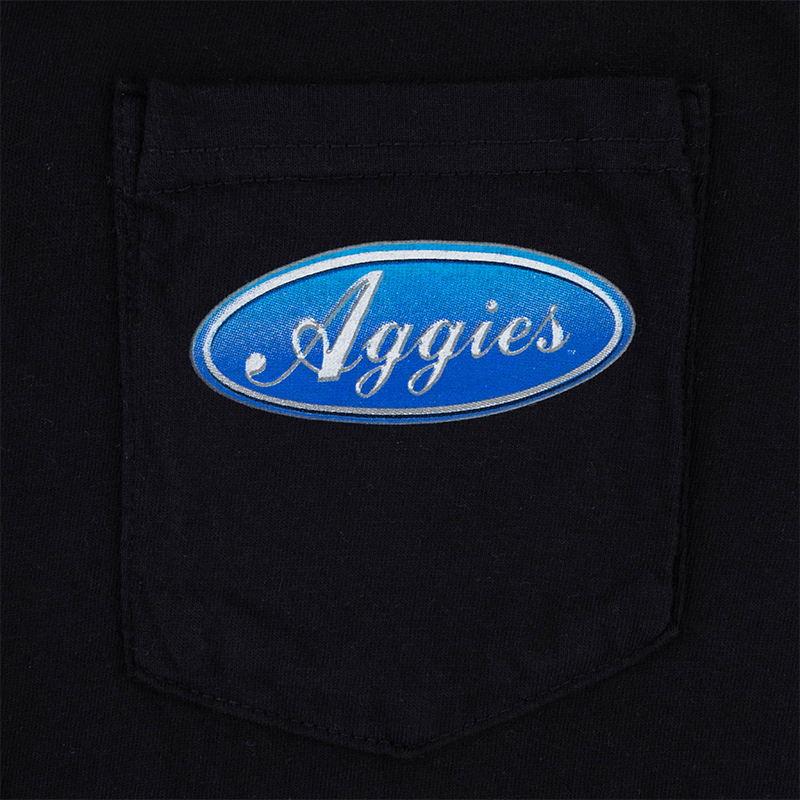 Aggies Rough Tough Silver Emblem Pocket T-Shirt - Black