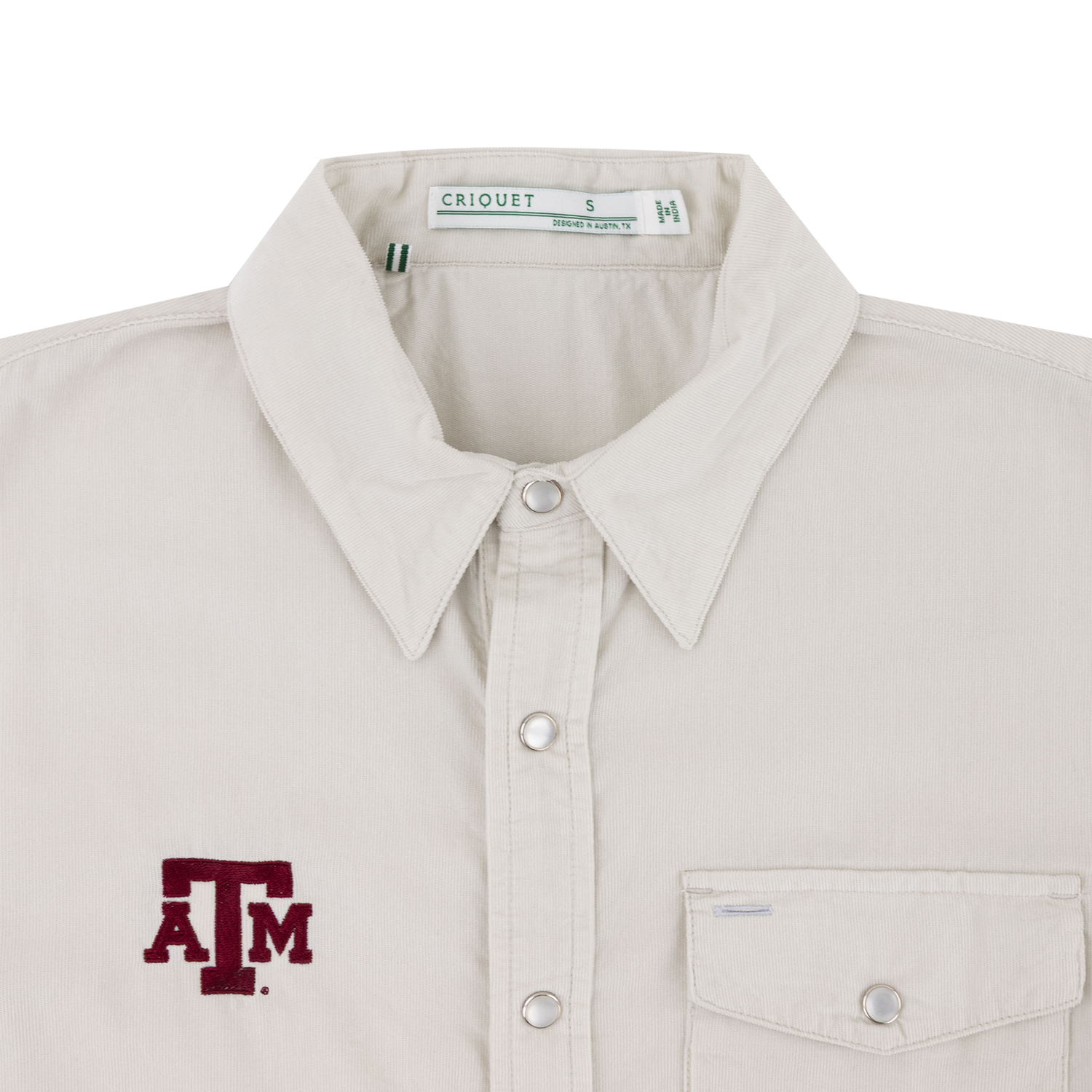 Texas A&M Criquet Corduroy Pearl Snap Button Down - Cream