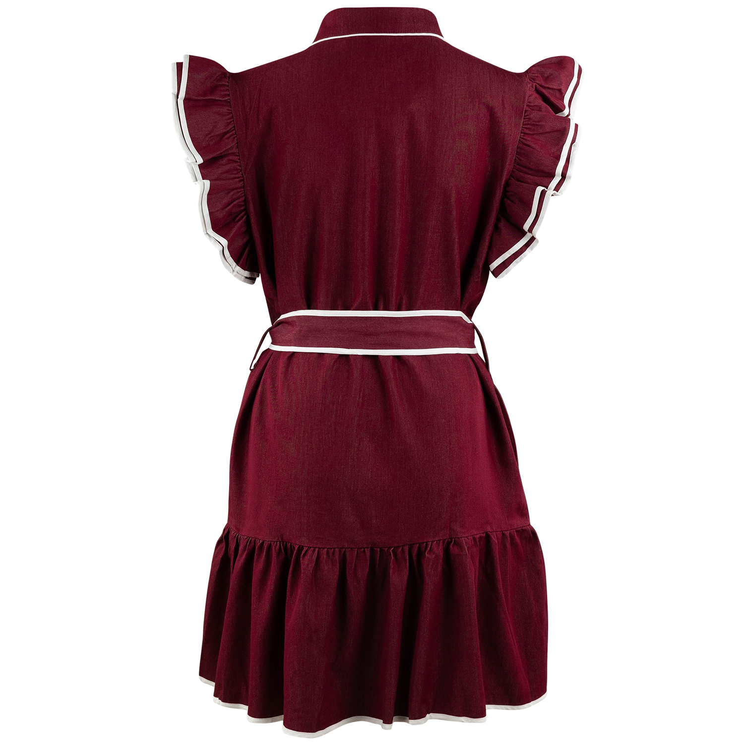 Layerz Collared Waist Tie Button Up Dress with Scarf - Maroon