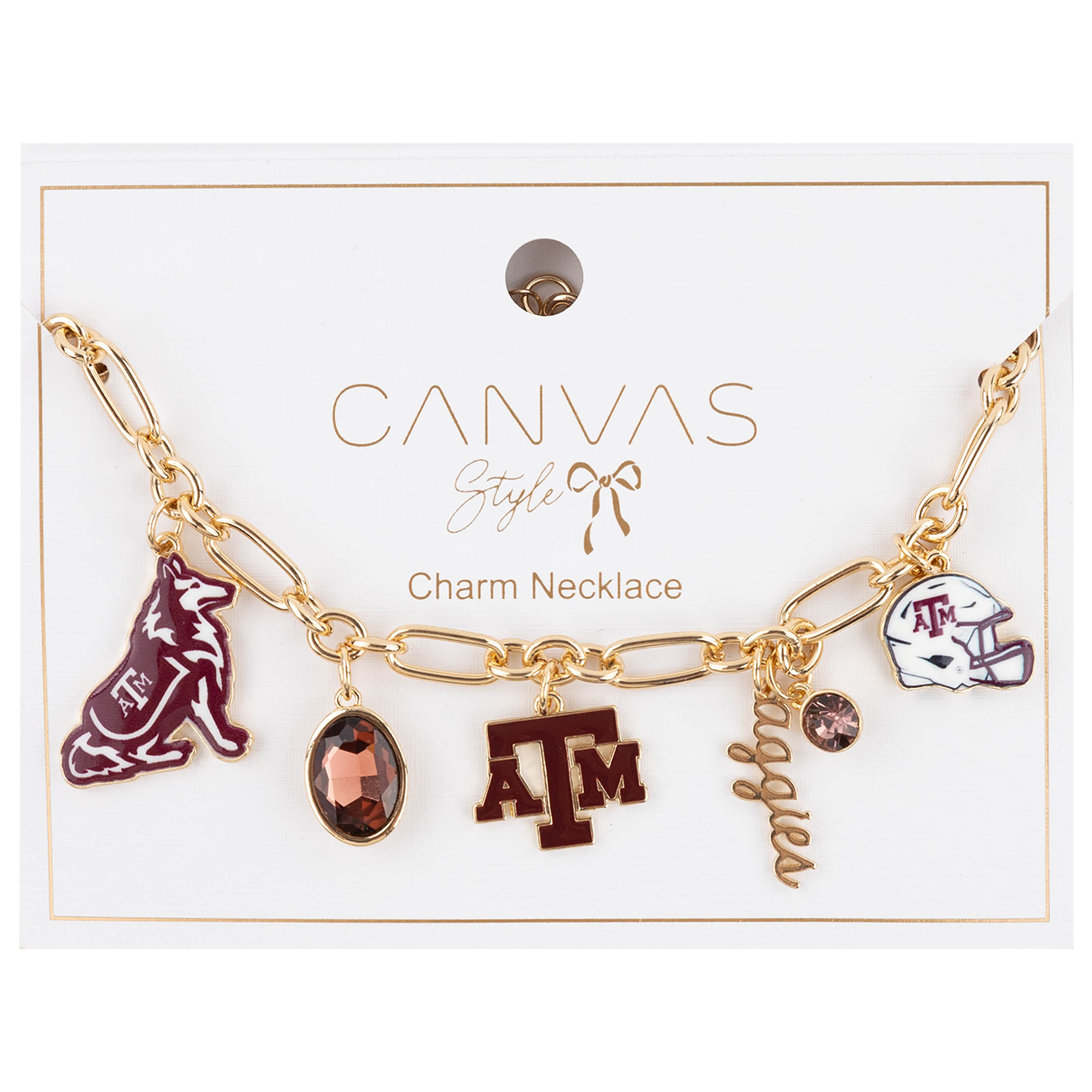 Texas A&M CANVAS Aggies Gameday Charm Necklace on CANVAS Style packaging card