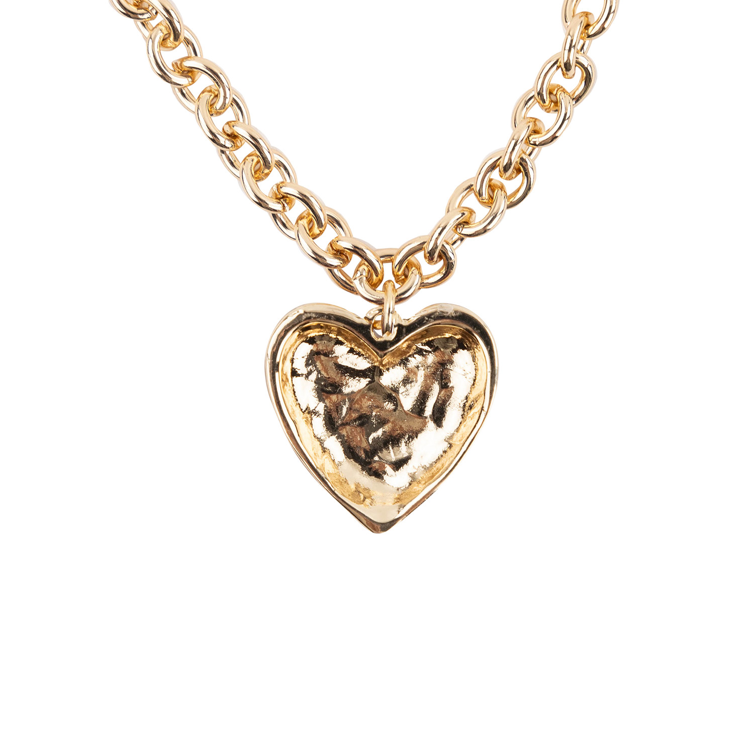 Reverse side of hammered gold heart pendant on Texas A&M CANVAS necklace