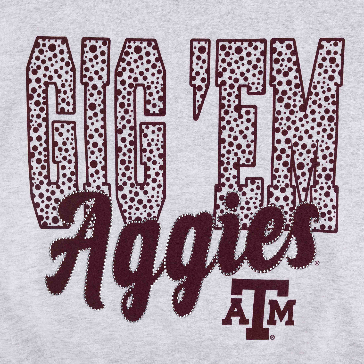 Gig 'Em Aggies Colosseum Women's Rhinestone Crew- Gray