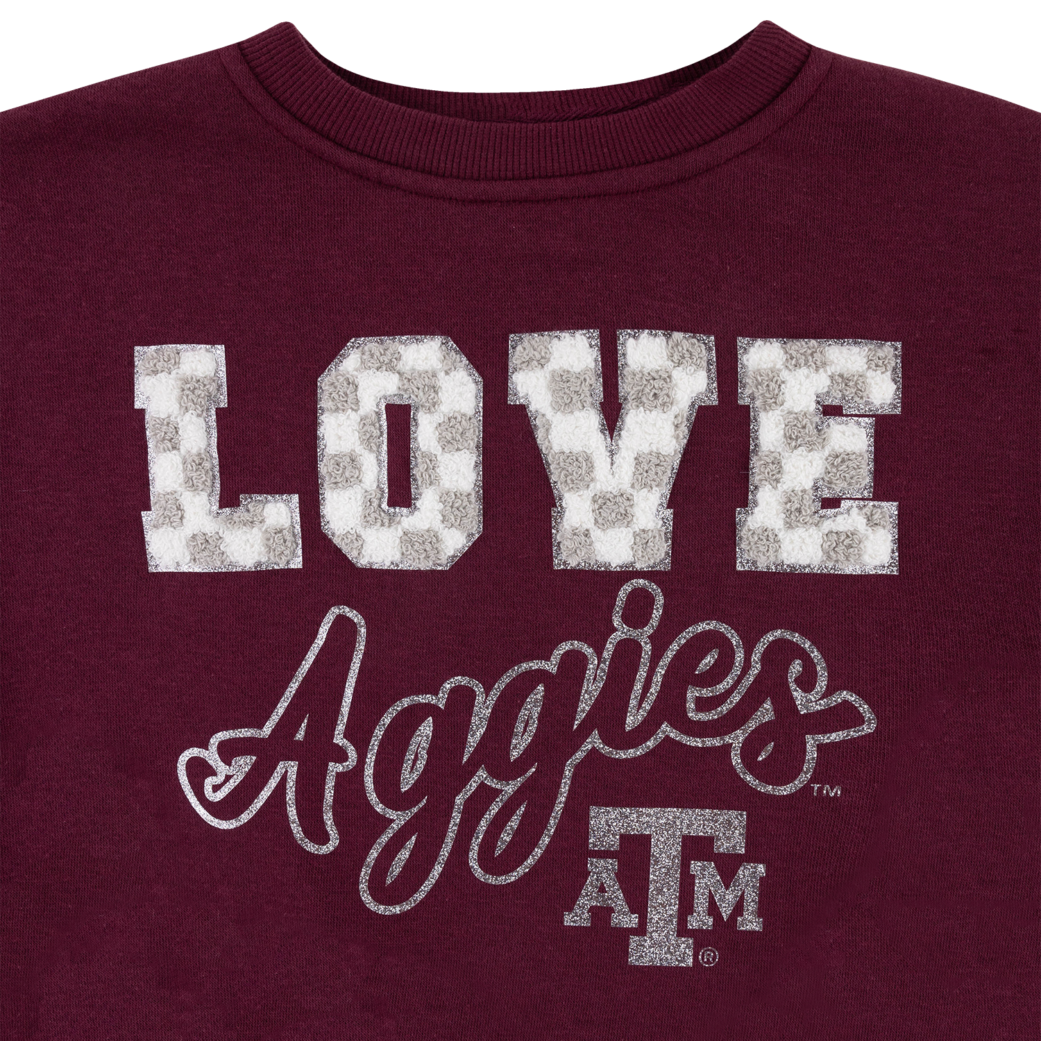 Texas A&M Colosseum Girls Checkered Love Crewneck - Maroon