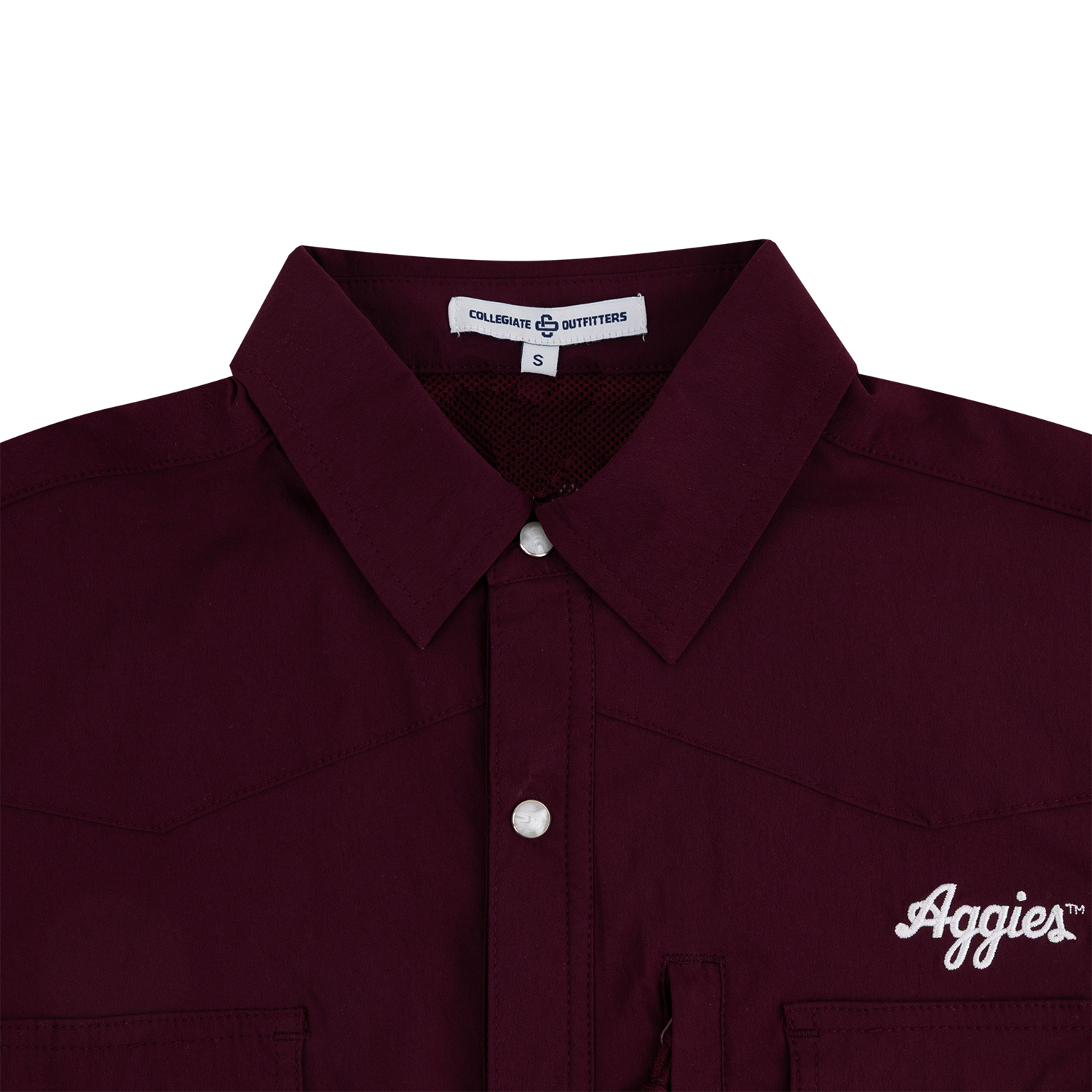Script Aggies Collegiate Outfitters Dockside Pearl Button Down - Maroon