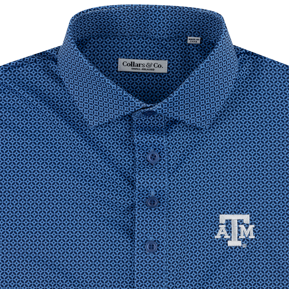 Texas A&M Collars & Co Mosaic Featherweight Flex Polo - Blue