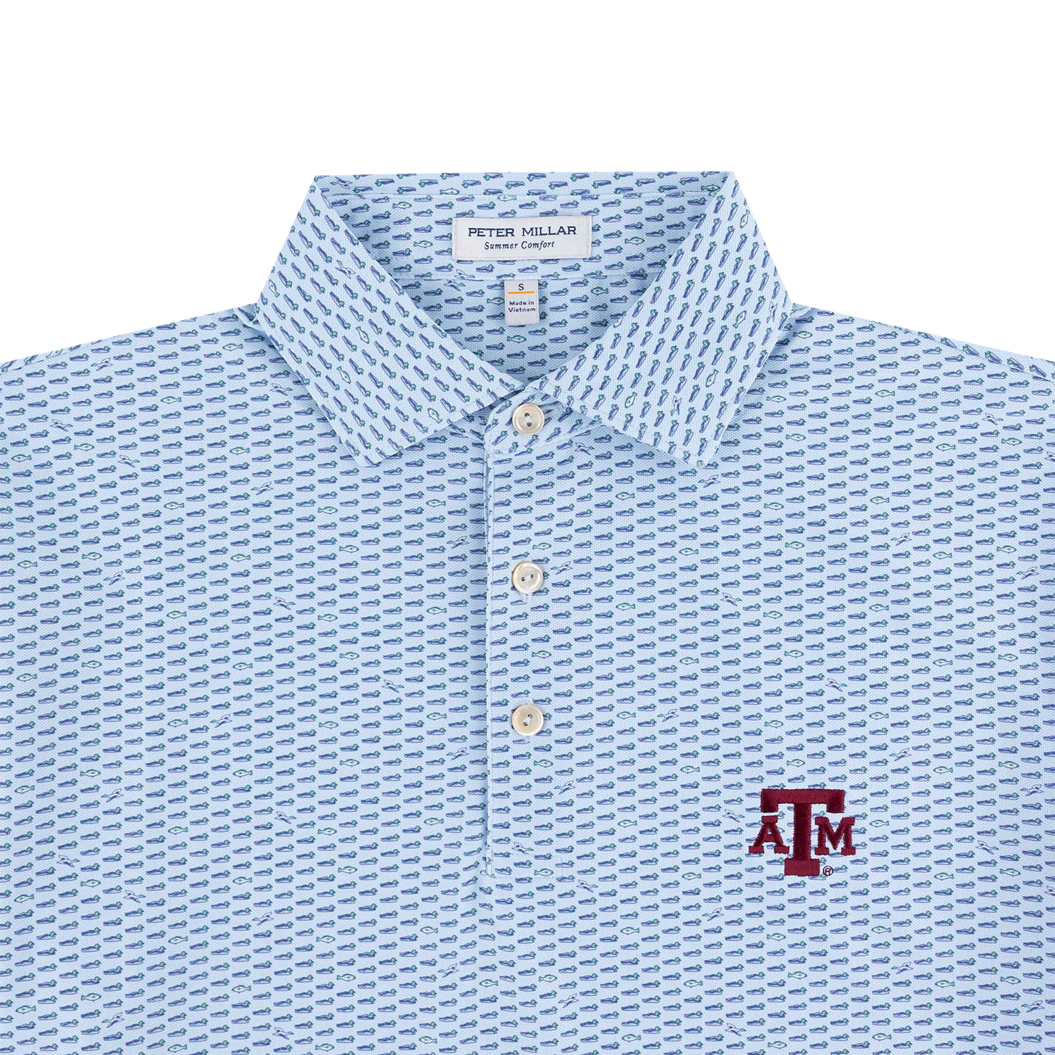 Texas A&M Peter Millar Duck Season Performance Mesh Polo - Blue