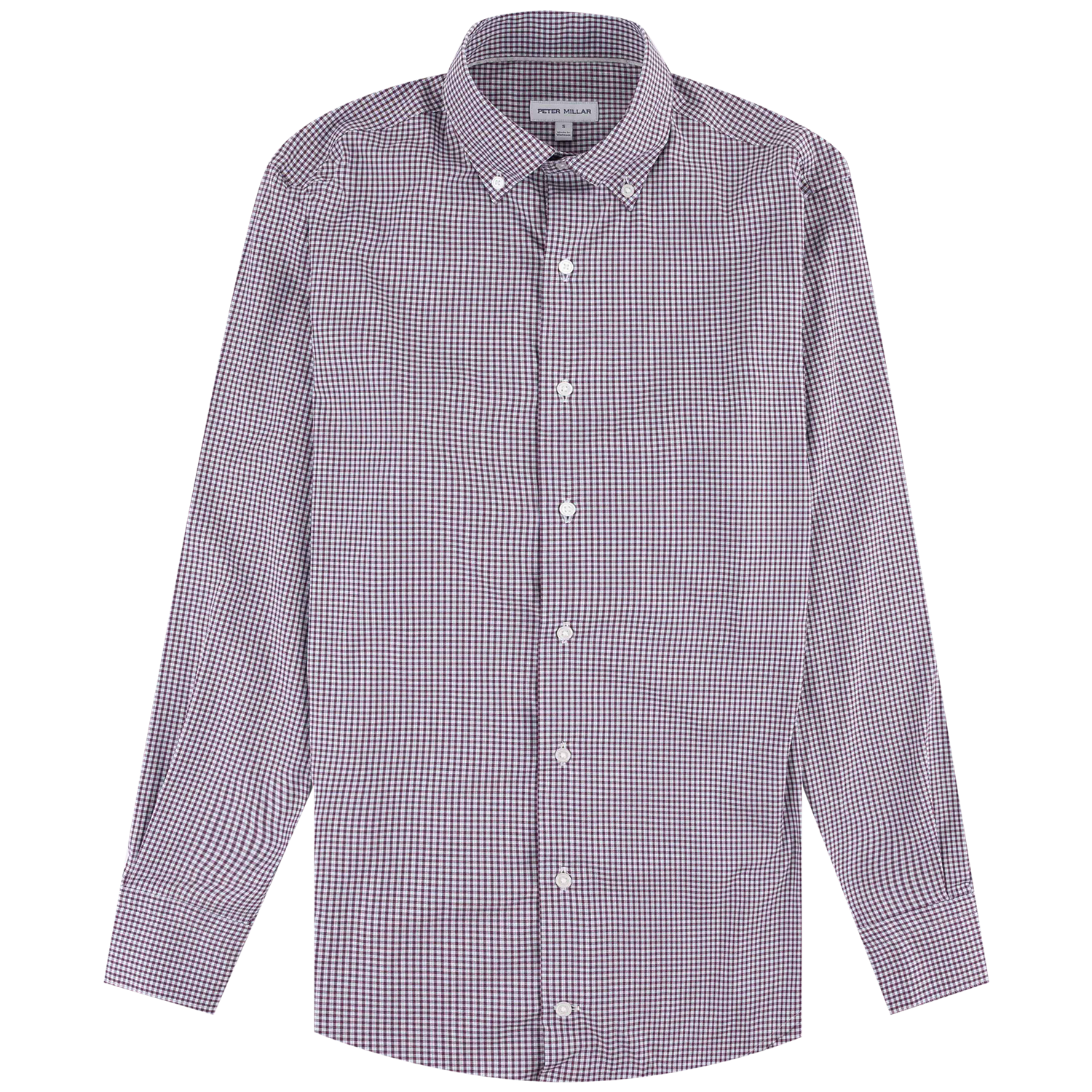 Peter Millar Mens Gingham Button Down - Maroon